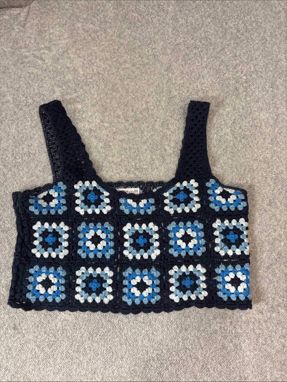 Crochet Tank Top - Navy & Blue Square Pattern